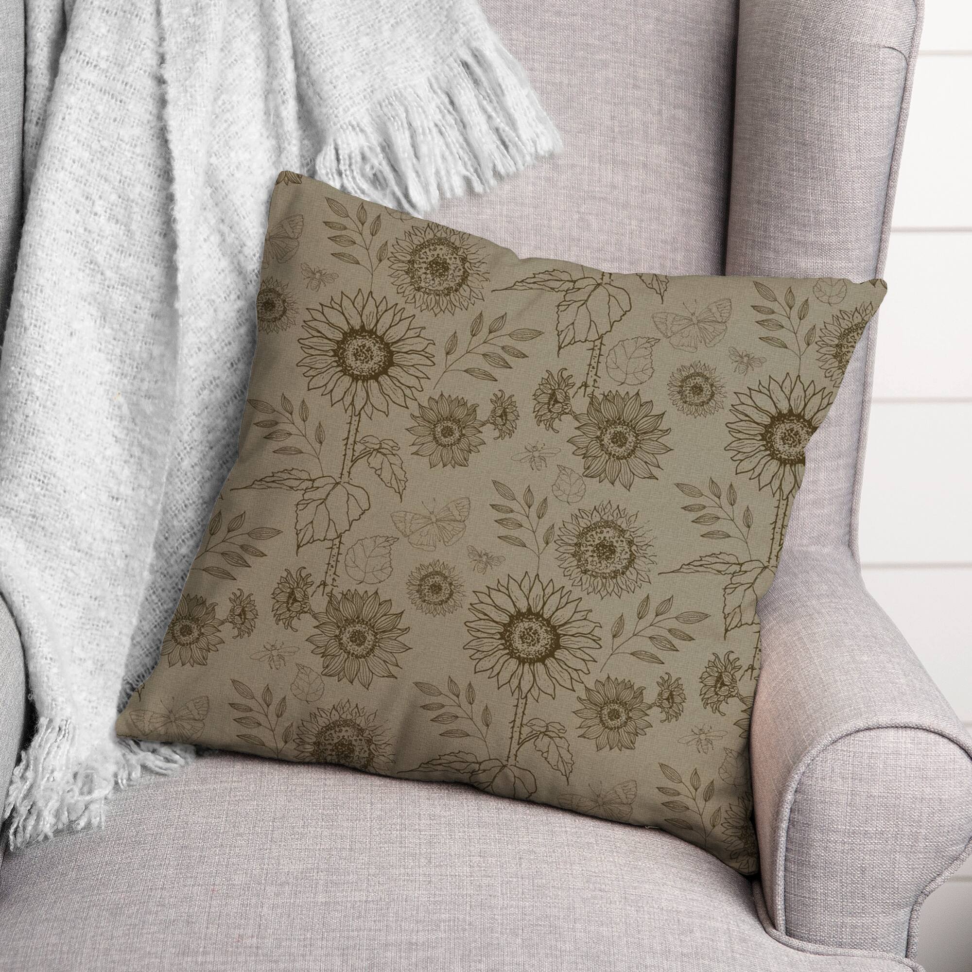 Sunflower Icons Throw Pillow